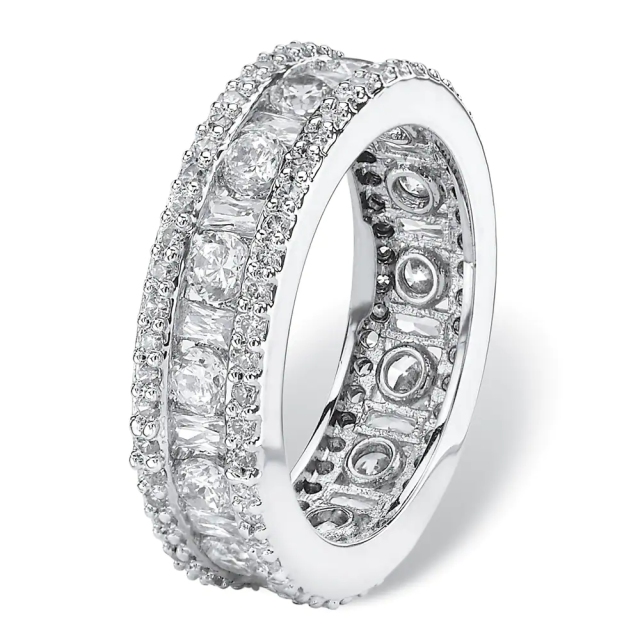 Landou Jewelry Sterling Silver White Cubic Zirconia Eternity Bridal Ring