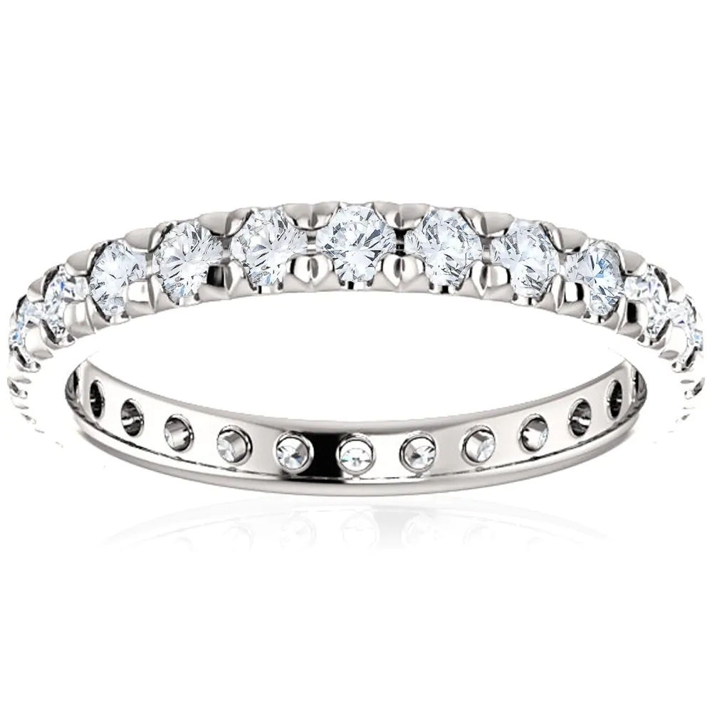 Landou Jewelry Sterling Silver White Cubic Zirconia Eternity Wedding Ring