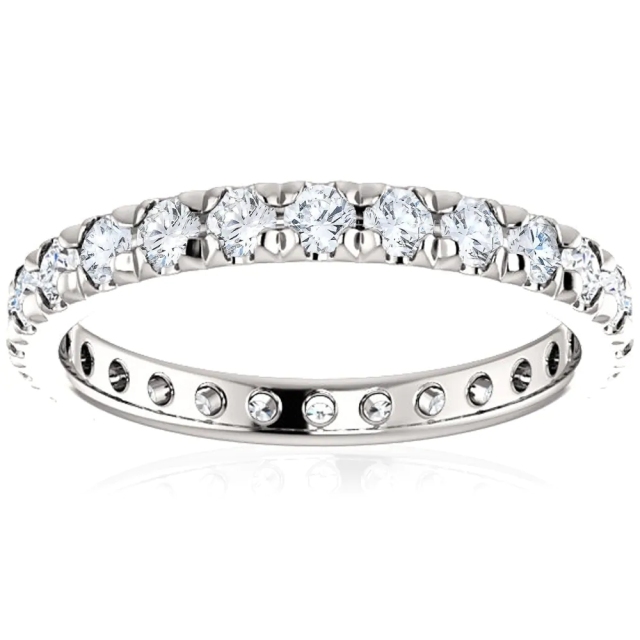 Landou Jewelry Sterling Silver White Cubic Zirconia Eternity Wedding Ring