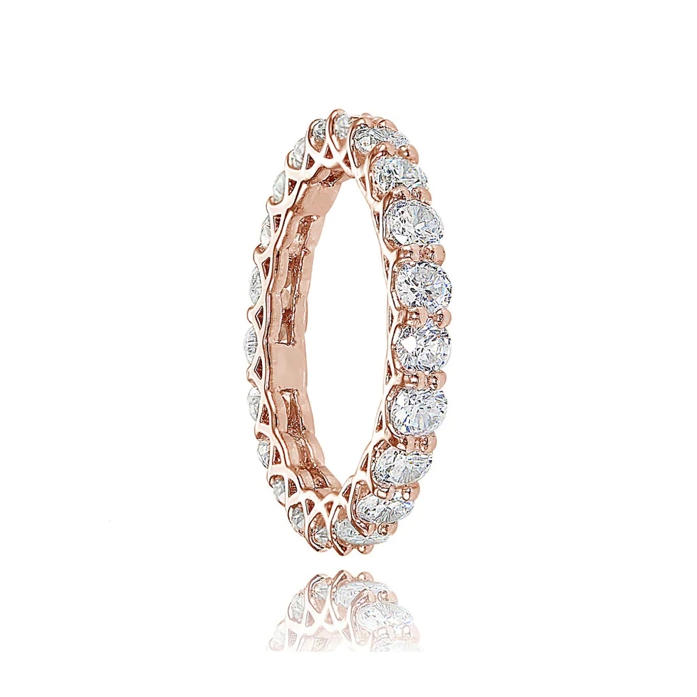 Landou Jewelry Sterling Silver White Cubic Zirconia 3mm Round-cut Eternity Band Ring