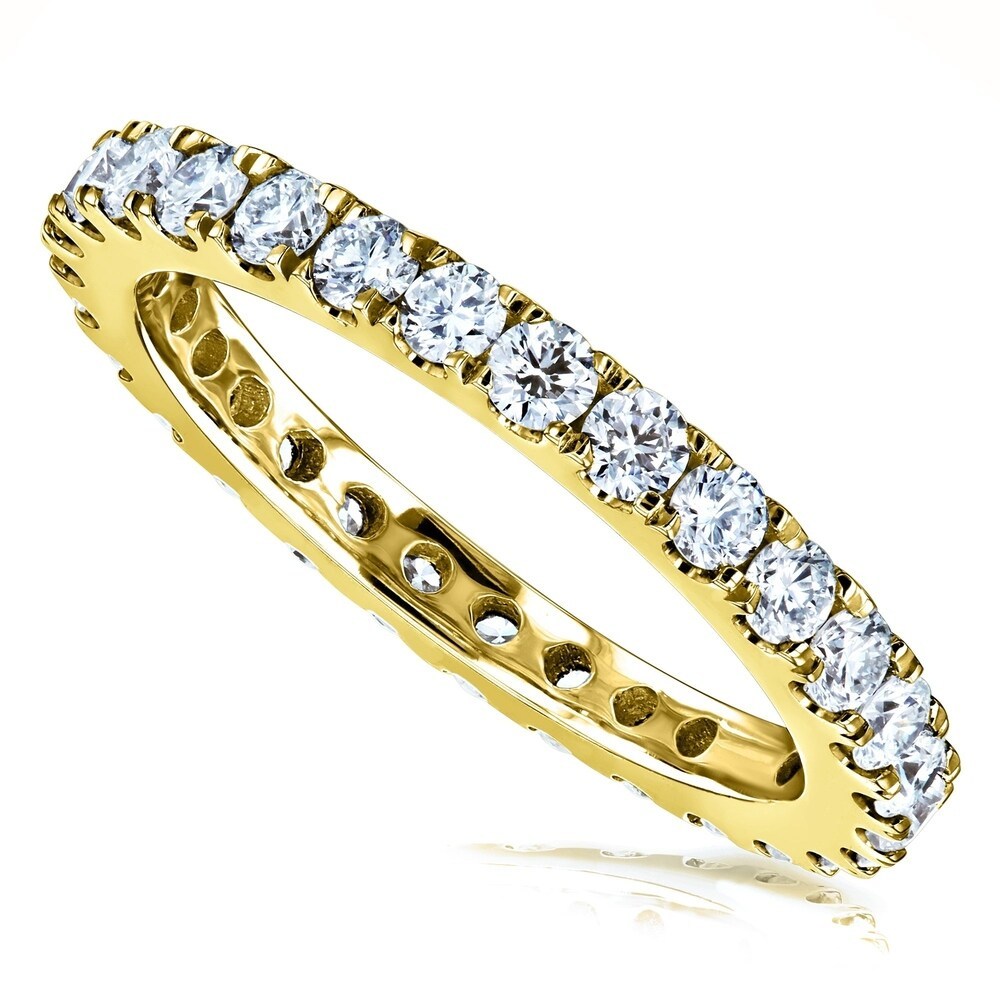 Landou Jewelry Sterling Silver White Cubic Zirconia Lab-grown Prong Eternity Women's Wedding Band Ring