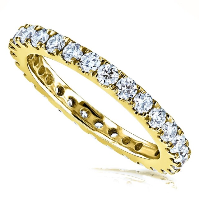 Landou Jewelry Sterling Silver White Cubic Zirconia Lab-grown Prong Eternity Women's Wedding Band Ring