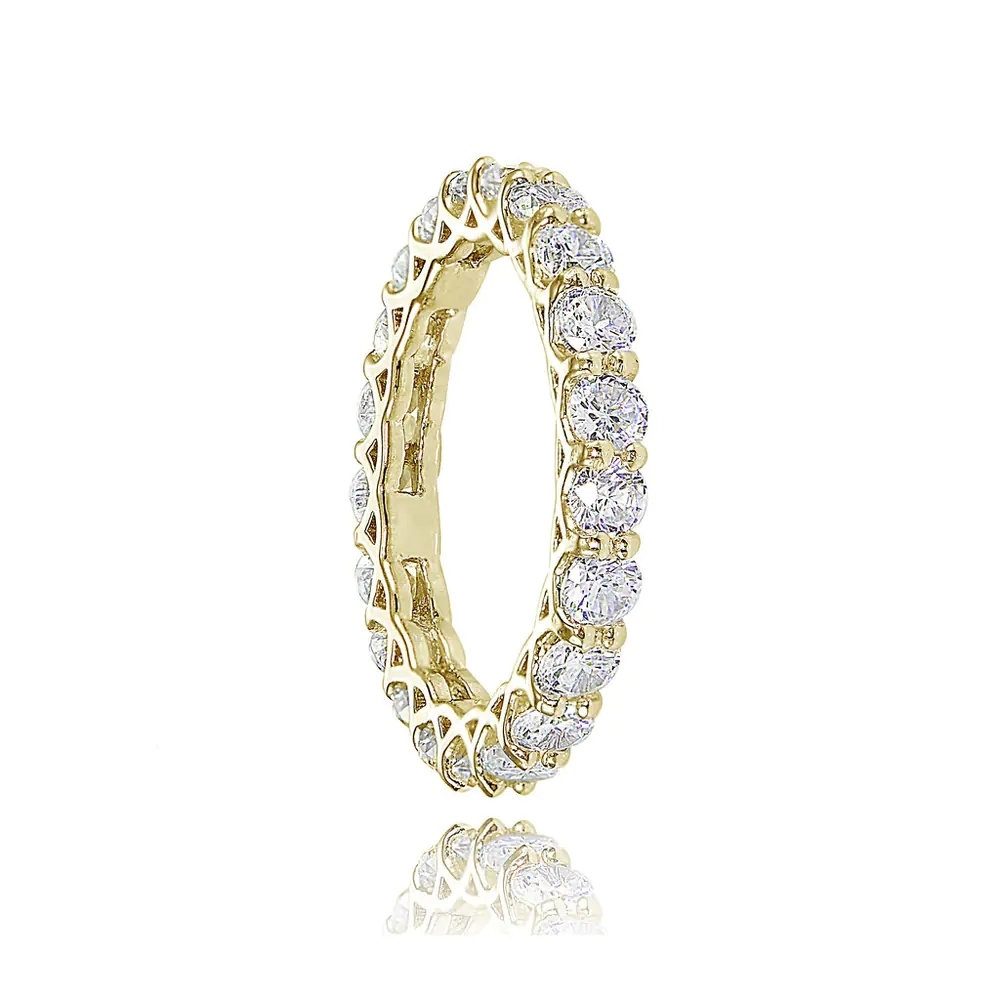 Landou Jewelry Sterling Silver White Cubic Zirconia 3mm Round-cut Eternity Band Ring