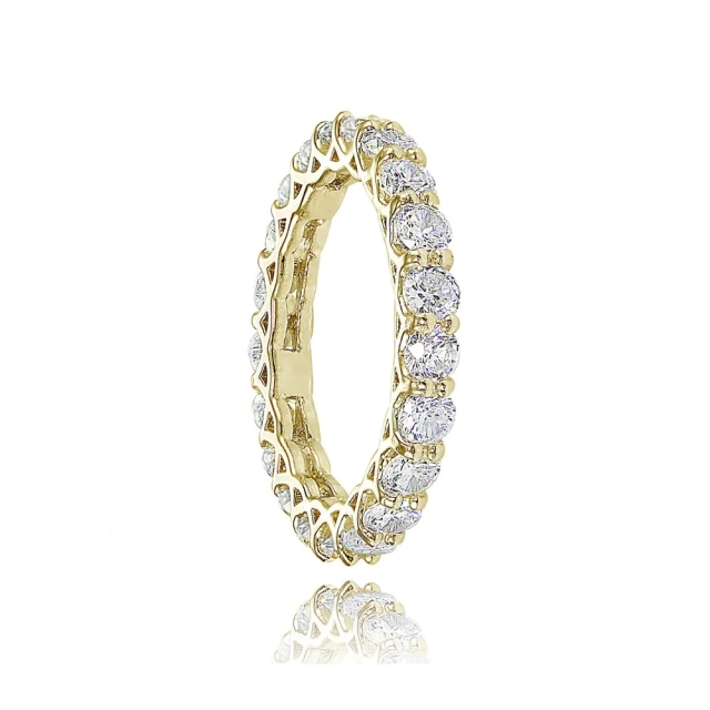 Landou Jewelry Sterling Silver White Cubic Zirconia 3mm Round-cut Eternity Band Ring