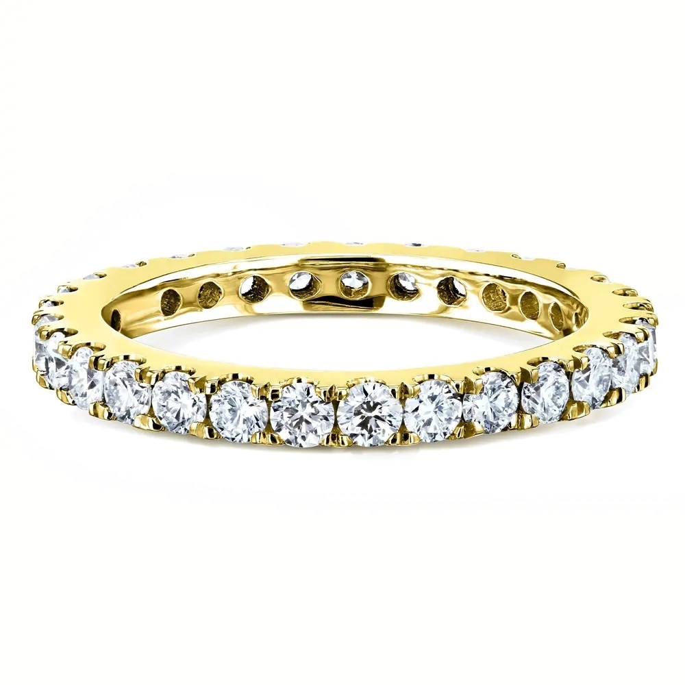 Landou Jewelry Sterling Silver White Cubic Zirconia Lab-grown Prong Eternity Women's Wedding Band Ring