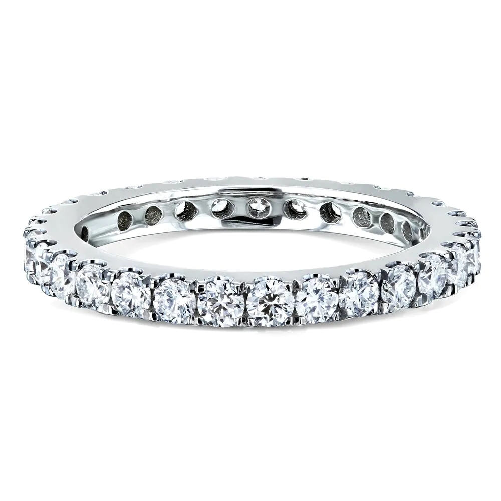 Landou Jewelry Sterling Silver White Cubic Zirconia Lab-grown Prong Eternity Women's Wedding Band Ring