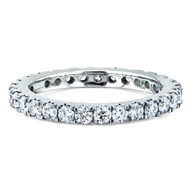 Landou Jewelry Sterling Silver White Cubic Zirconia Lab-grown Prong Eternity Women's Wedding Band Ring
