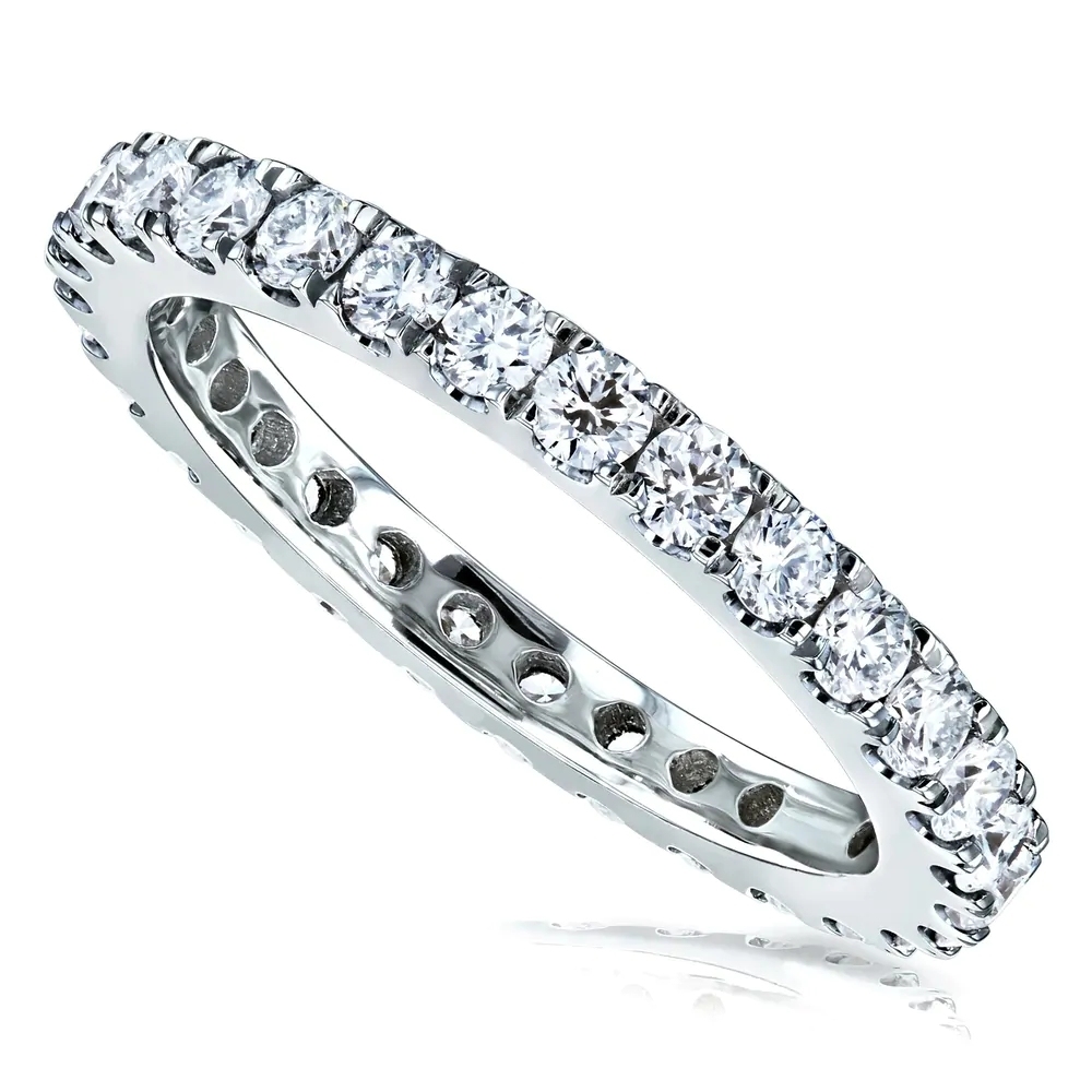 Landou Jewelry Sterling Silver White Cubic Zirconia Lab-grown Prong Eternity Women's Wedding Band Ring