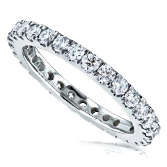 Landou Jewelry Sterling Silver White Cubic Zirconia Lab-grown Prong Eternity Women's Wedding Band Ring