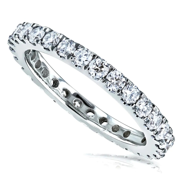 Landou Jewelry Sterling Silver White Cubic Zirconia Lab-grown Prong Eternity Women's Wedding Band Ring