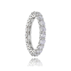 Landou Jewelry Sterling Silver White Cubic Zirconia 3mm Round-cut Eternity Band Ring