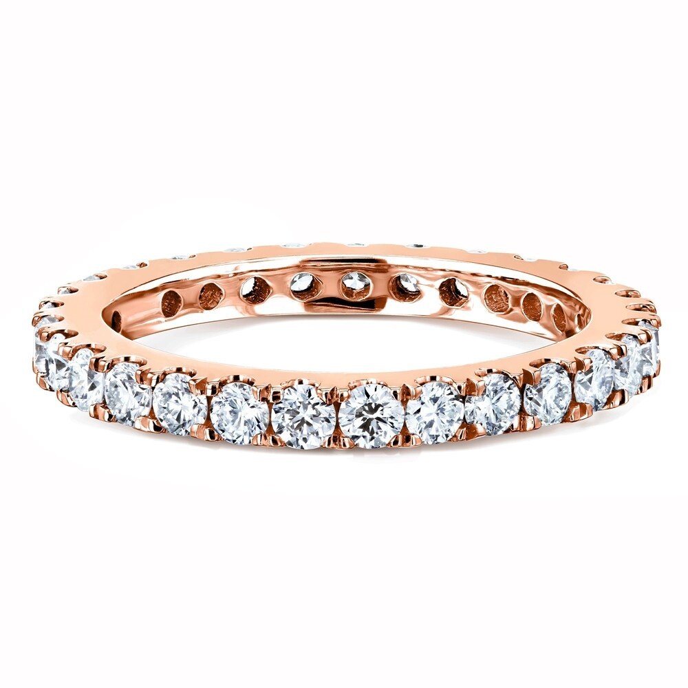Landou Jewelry Sterling Silver White Cubic Zirconia Lab-grown Prong Eternity Women's Wedding Band Ring