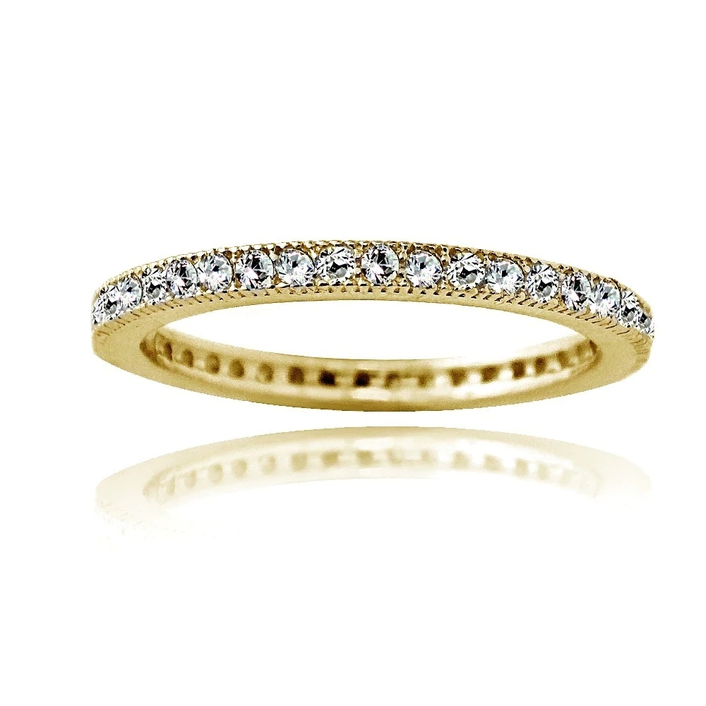 Landou Jewelry Sterling Silver White Cubic Zirconia Eternity Band Stackable Ring
