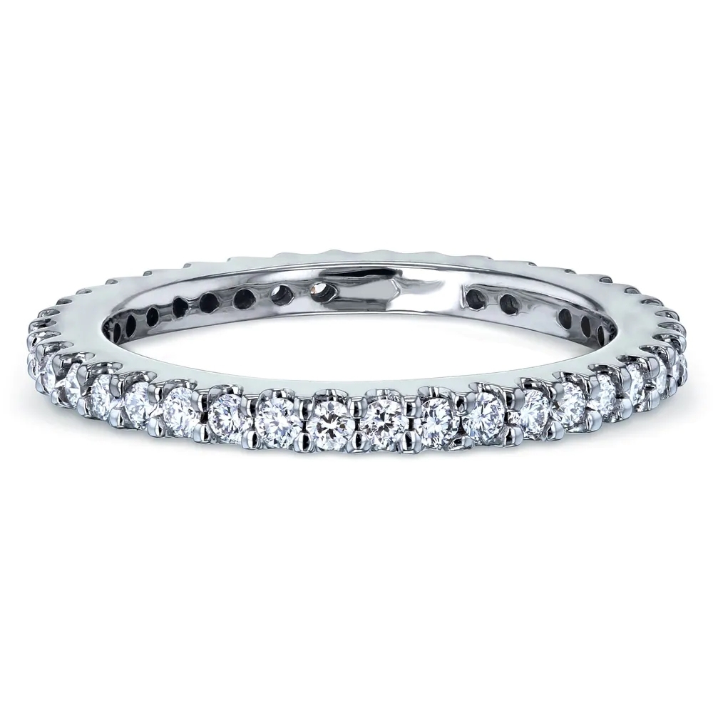 Landou Jewelry Sterling Silver White Cubic Zirconia Prong Eternity Women's Wedding Band Ring