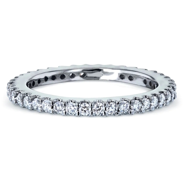 Landou Jewelry Sterling Silver White Cubic Zirconia Prong Eternity Women's Wedding Band Ring