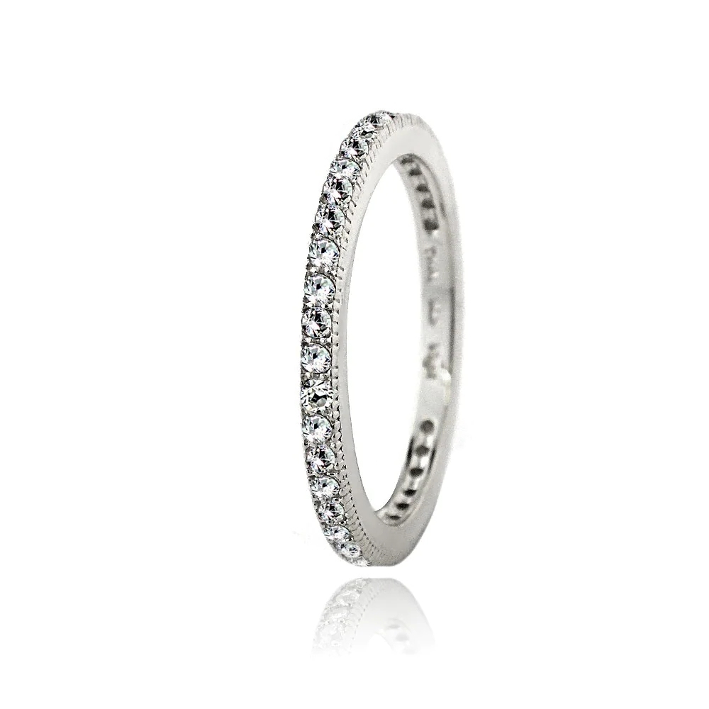 Landou Jewelry Sterling Silver White Cubic Zirconia Eternity Band Stackable Ring