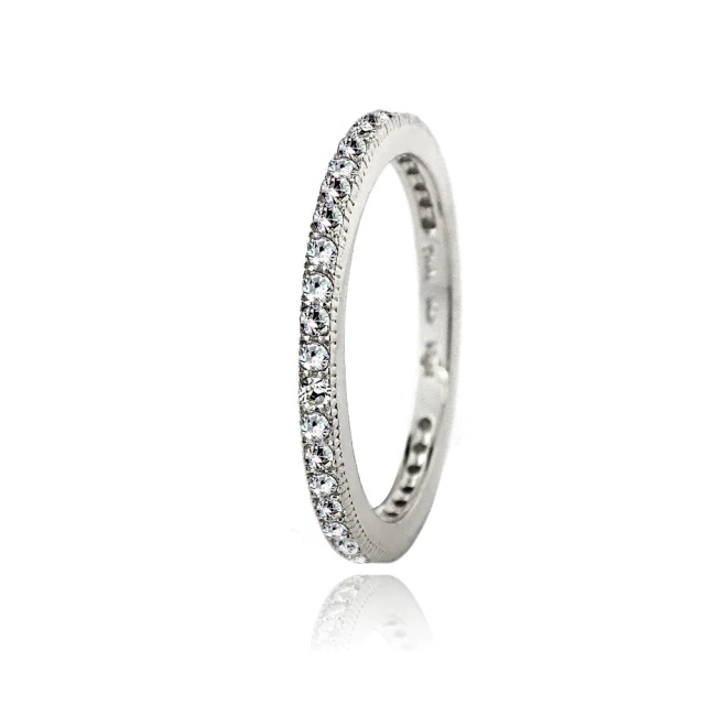 Landou Jewelry Sterling Silver White Cubic Zirconia Eternity Band Stackable Ring