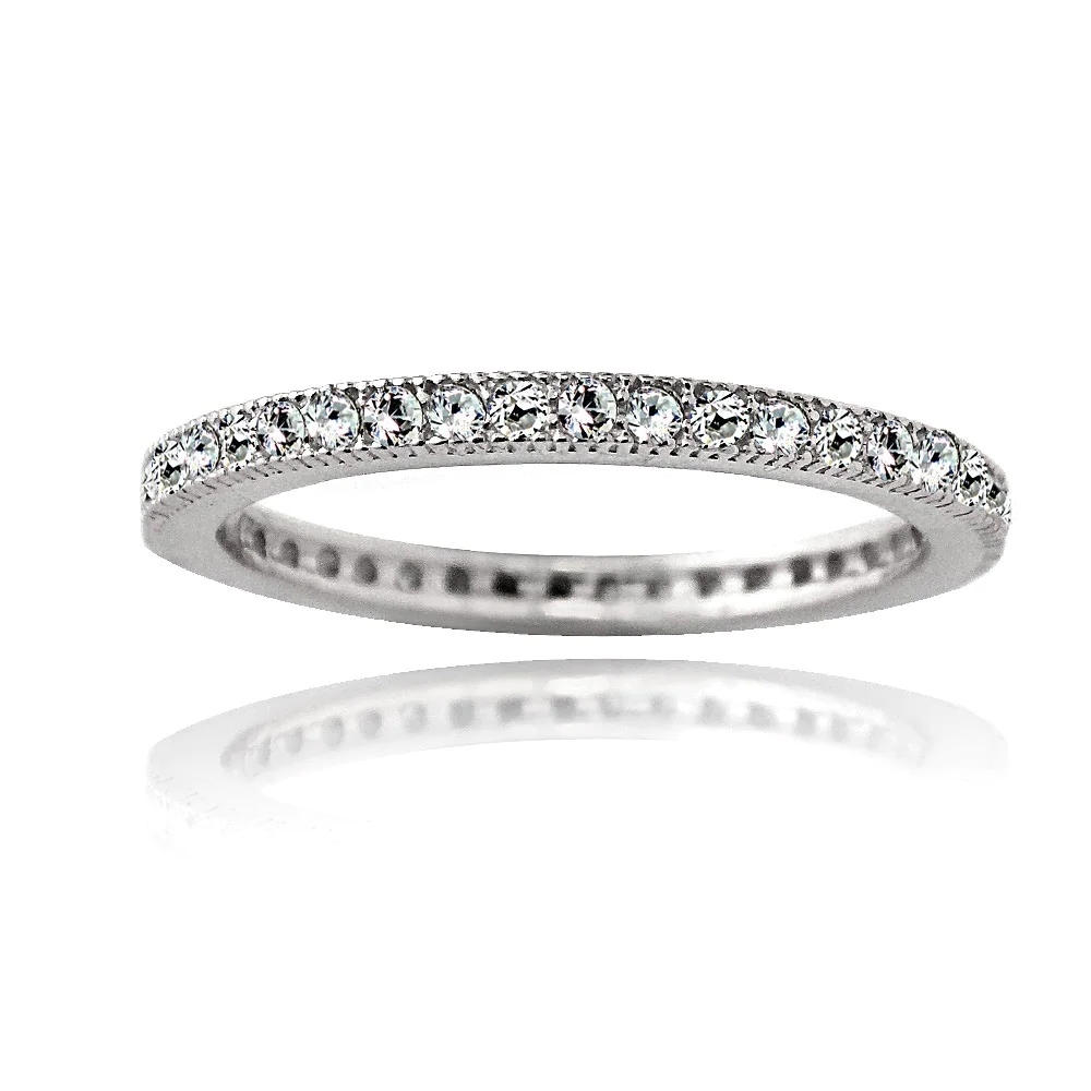 Landou Jewelry Sterling Silver White Cubic Zirconia Eternity Band Stackable Ring