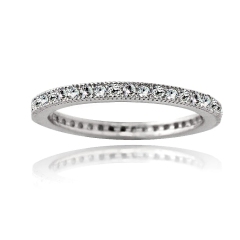 Landou Jewelry Sterling Silver White Cubic Zirconia Eternity Band Stackable Ring