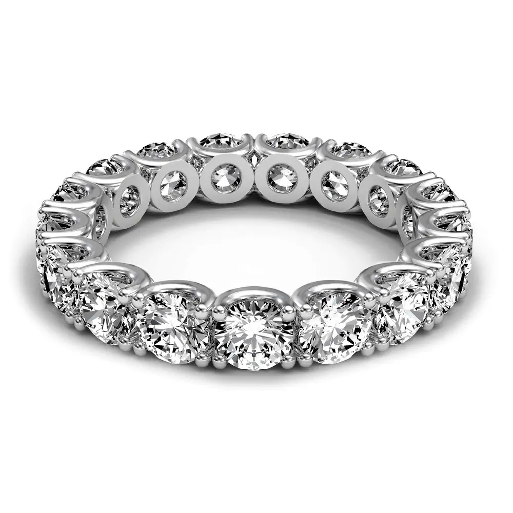 Landou Jewelry Sterling Silver White Cubic Zirconia Prong Eternity Women's Wedding Band Ring