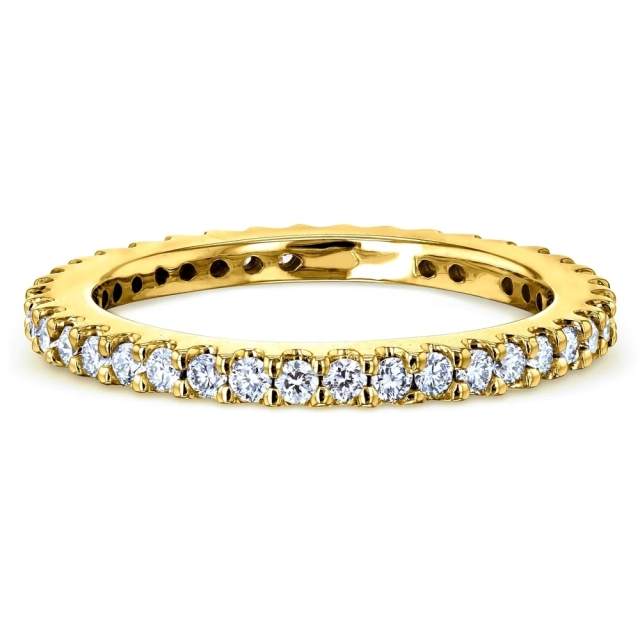Landou Jewelry Sterling Silver White Cubic Zirconia Prong Eternity Women's Wedding Band Ring