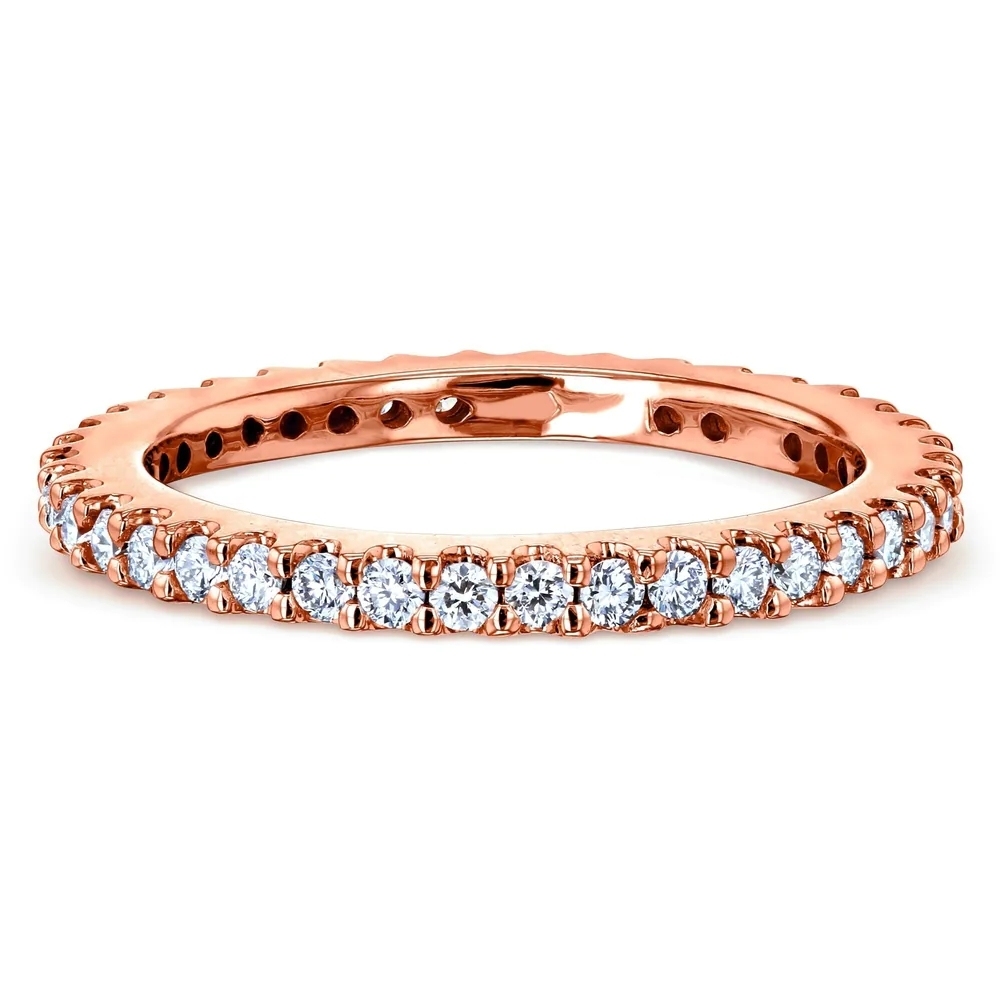 Landou Jewelry Sterling Silver White Cubic Zirconia Prong Eternity Women's Wedding Band Ring