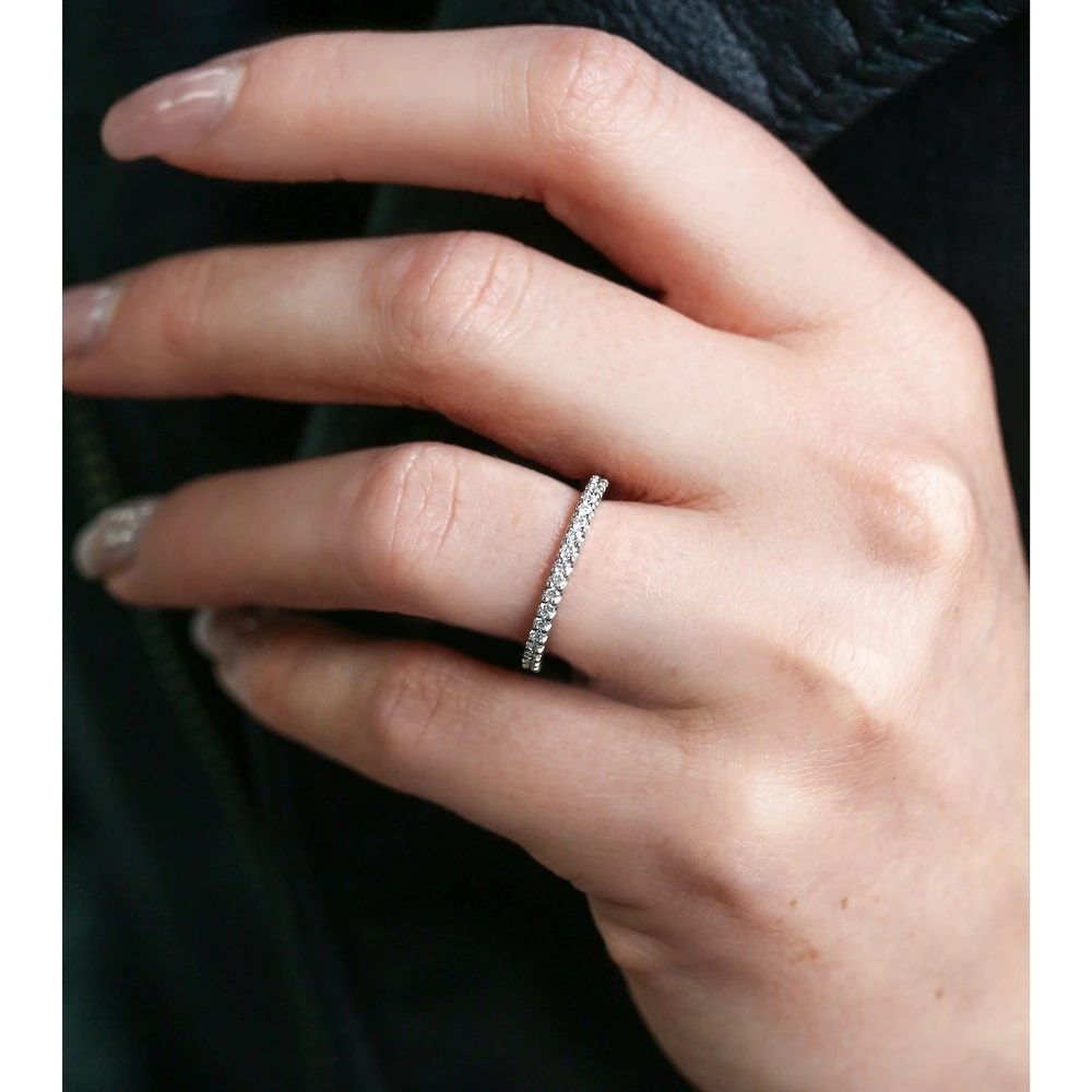 Landou Jewelry Sterling Silver White Cubic Zirconia Prong Eternity Women's Wedding Band Ring