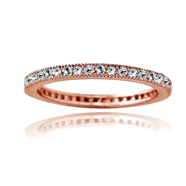 Landou Jewelry Sterling Silver White Cubic Zirconia Eternity Band Stackable Ring