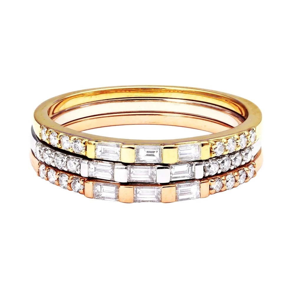 Landou Jewelry Sterling Silver Baguette and Round Cubic Zirconia Semi Eternity Band Ring