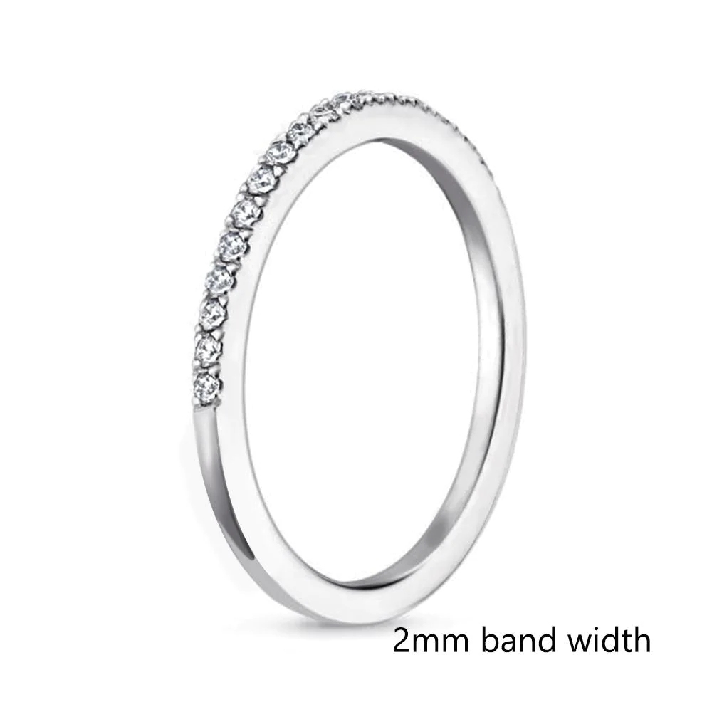Landou Jewelry Sterling Silver Cubic Zirconia Half Eternity Wedding Ring Stackable Band in Rhodium Plated