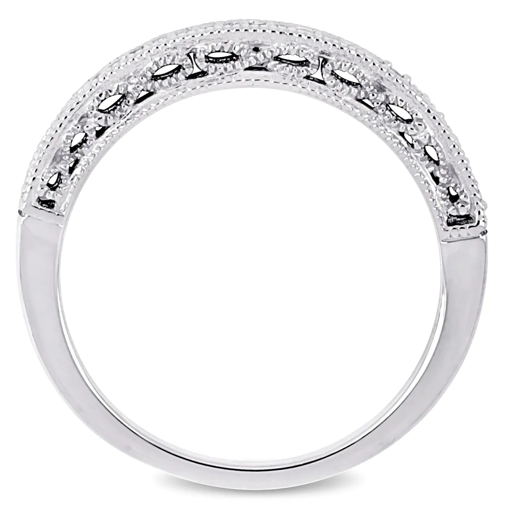 Landou Jewelry Sterling Silver Cubic Zirconia Stackable Semi-Eternity Band Ring