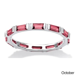 Landou Jewelry Sterling Silver Cubic Zirconia Baguette Birthstone Stackable Eternity Band Ring Color Fun
