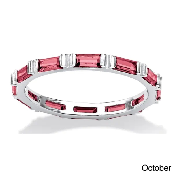 Landou Jewelry Sterling Silver Cubic Zirconia Baguette Birthstone Stackable Eternity Band Ring Color Fun