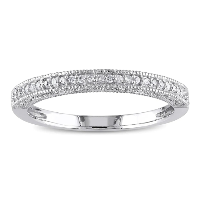 Landou Jewelry Sterling Silver Cubic Zirconia Stackable Semi-Eternity Band Ring