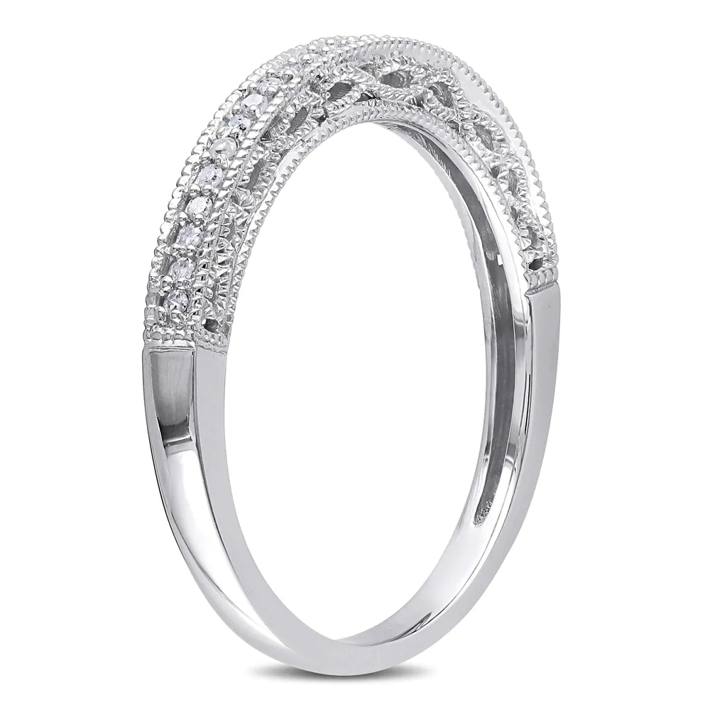 Landou Jewelry Sterling Silver Cubic Zirconia Stackable Semi-Eternity Band Ring