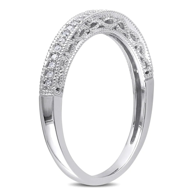 Landou Jewelry Sterling Silver Cubic Zirconia Stackable Semi-Eternity Band Ring