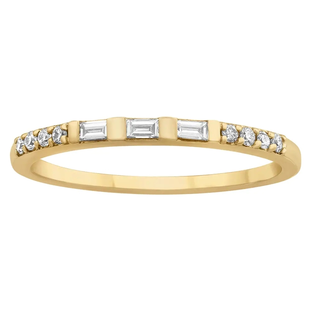 Landou Jewelry Sterling Silver Baguette and Round Cubic Zirconia Semi Eternity Band Ring