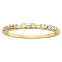 Landou Jewelry Sterling Silver Baguette and Round Cubic Zirconia Semi Eternity Band Ring