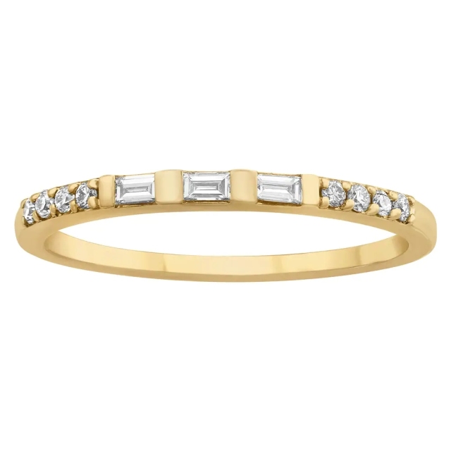 Landou Jewelry Sterling Silver Baguette and Round Cubic Zirconia Semi Eternity Band Ring