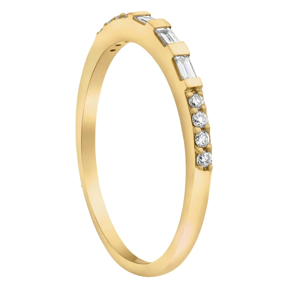Landou Jewelry Sterling Silver Baguette and Round Cubic Zirconia Semi Eternity Band Ring
