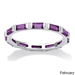 Landou Jewelry Sterling Silver Cubic Zirconia Baguette Birthstone Stackable Eternity Band Ring Color Fun