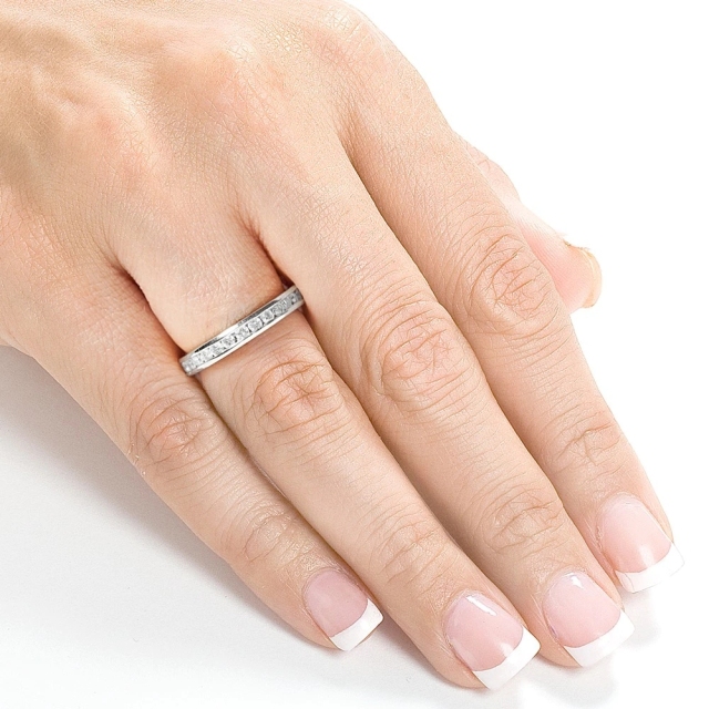 Landou Jewelry Sterling Silver Round Cubic Zirconia Channel Set Eternity Wedding Ring