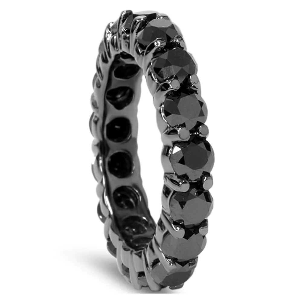 Landou Jewelry Sterling Silver Black Cubic Zirconia Eternity Ring