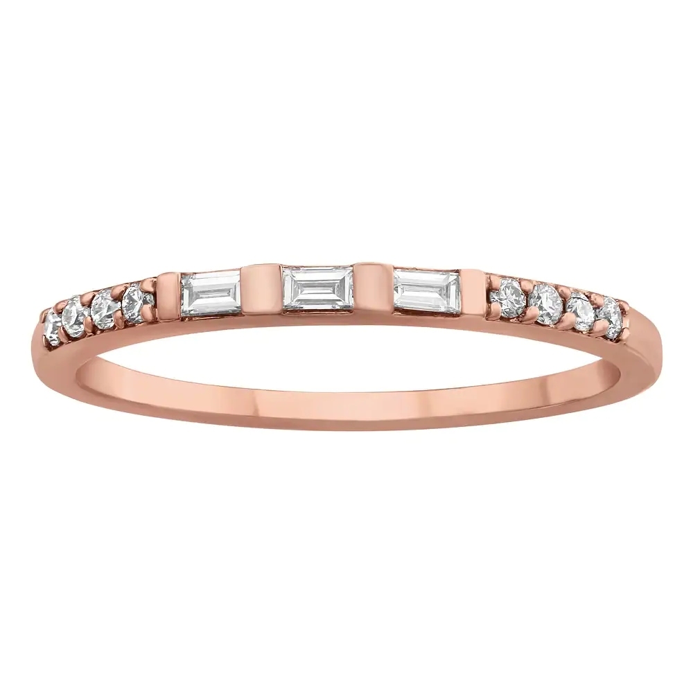 Landou Jewelry Sterling Silver Baguette and Round Cubic Zirconia Semi Eternity Band Ring