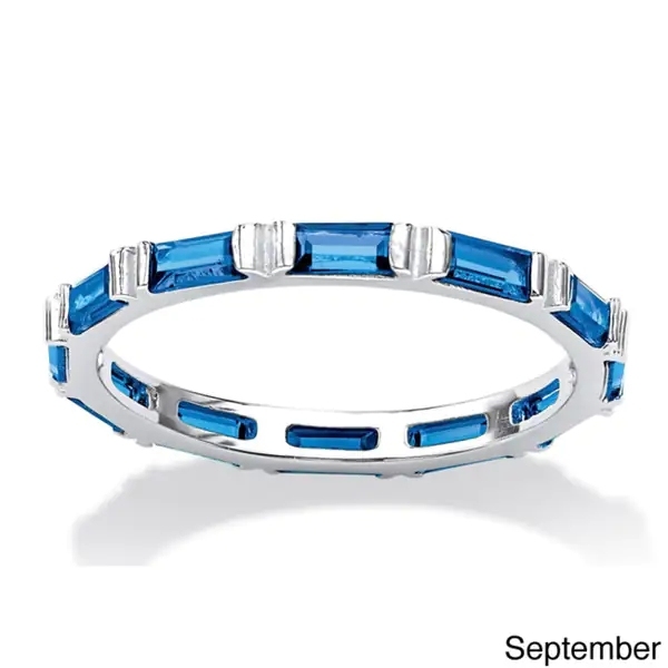 Landou Jewelry Sterling Silver Cubic Zirconia Baguette Birthstone Stackable Eternity Band Ring Color Fun