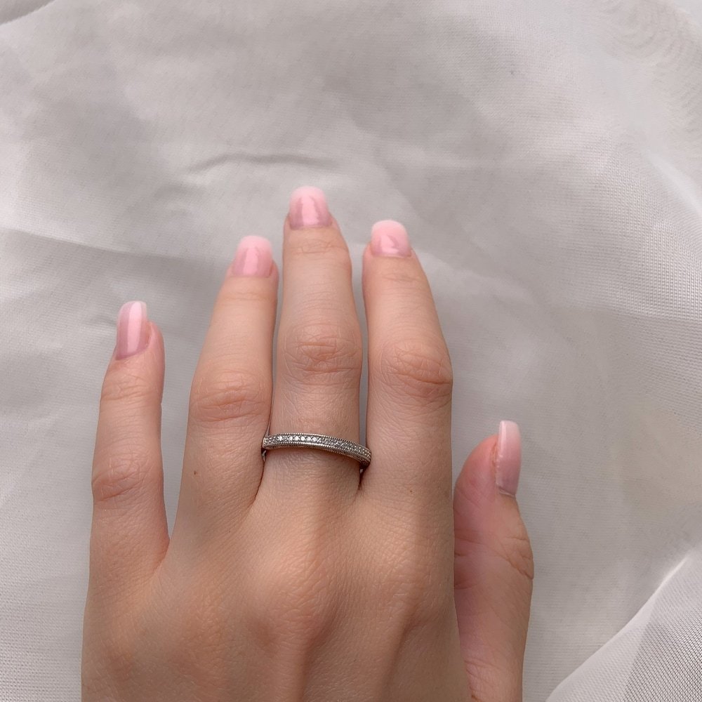 Landou Jewelry Sterling Silver Cubic Zirconia Stackable Semi-Eternity Band Ring