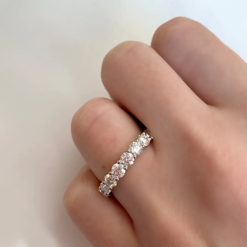 Landou Jewelry Sterling Silver White Cubic Zirconia Full Eternity Band Ring in Rhodium Plated