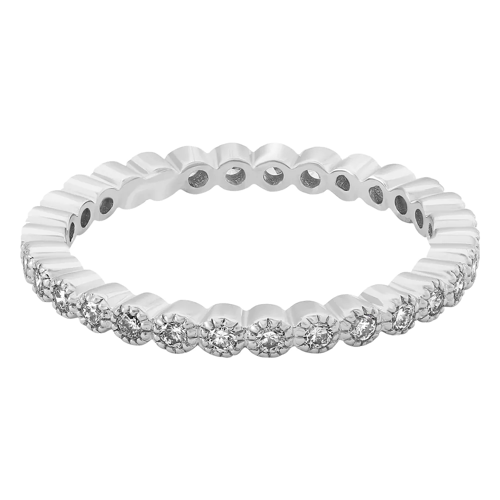 Landou Jewelry Sterling Silver Cubic Zirconia Vintage Eternity Wedding Band Ring