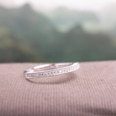 Landou Jewelry Sterling Silver Cubic Zirconia Stackable Semi-Eternity Band Ring