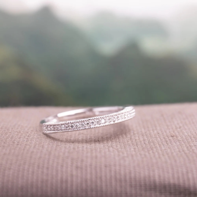 Landou Jewelry Sterling Silver Cubic Zirconia Stackable Semi-Eternity Band Ring
